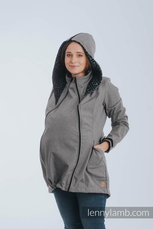 Kurtka do noszenia dzieci - Softshell - Szary Melanż z Trinity Kosmos - rozmiar XL #babywearing