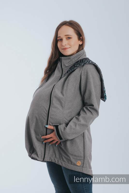 Kurtka do noszenia dzieci - Softshell - Szary Melanż z Trinity Kosmos - rozmiar 3XL #babywearing