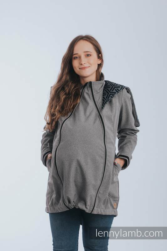 Babywearing Coat - Softshell - Gray Melange with Trinity Cosmos - size 3XL #babywearing