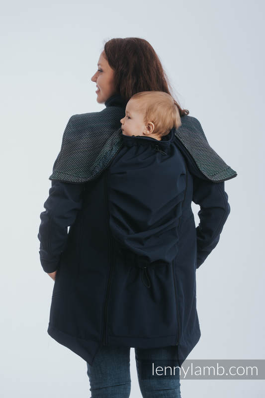Babywearing Coat - Softshell - Navy Blue with Little Pearl Chameleon - size S #babywearing