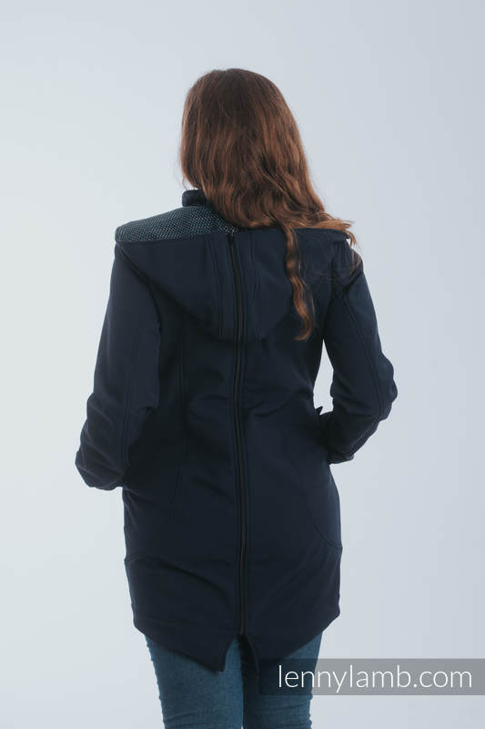 Babywearing Coat - Softshell - Navy Blue with Little Pearl Chameleon - size 3XL #babywearing