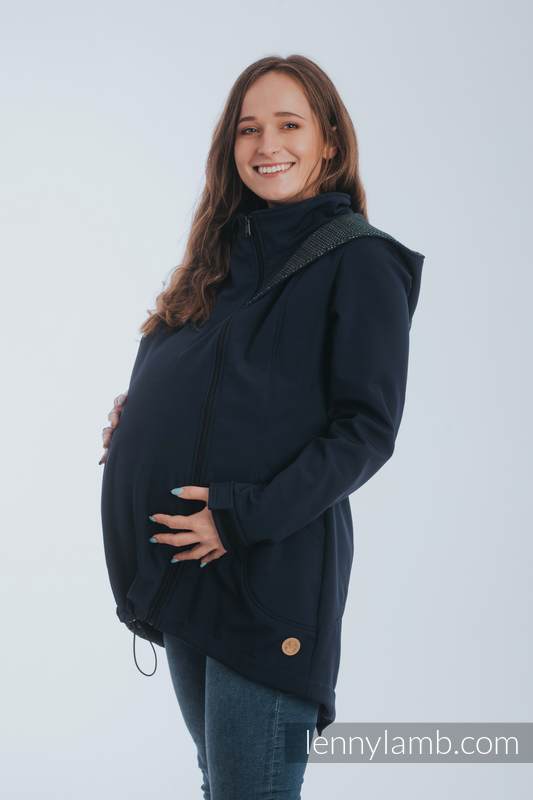 Manteau de portage - Softshell - Bleu Marine avec Little Pearl Chameleon - taille 5XL #babywearing