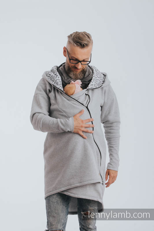 Sweat à capuche asymétrique - Gris Chiné avec Pearl - taille 6XL #babywearing