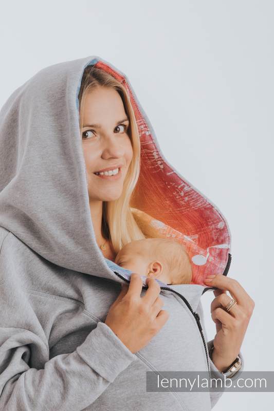 Asymetryczna Bluza - Szary Melanż z Symfonią Tęczą Light - rozmiar XL #babywearing
