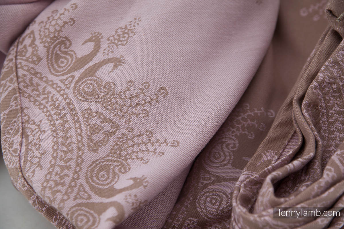Baby Wrap, Jacquard Weave (100% cotton) - Indian Peacock - Pink&Coffee - size XS #babywearing