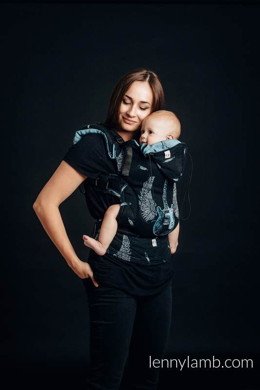 Mochila ergonómica, talla bebé, jacquard 100% algodón - WINGED GUITARS - Segunda generación #babywearing
