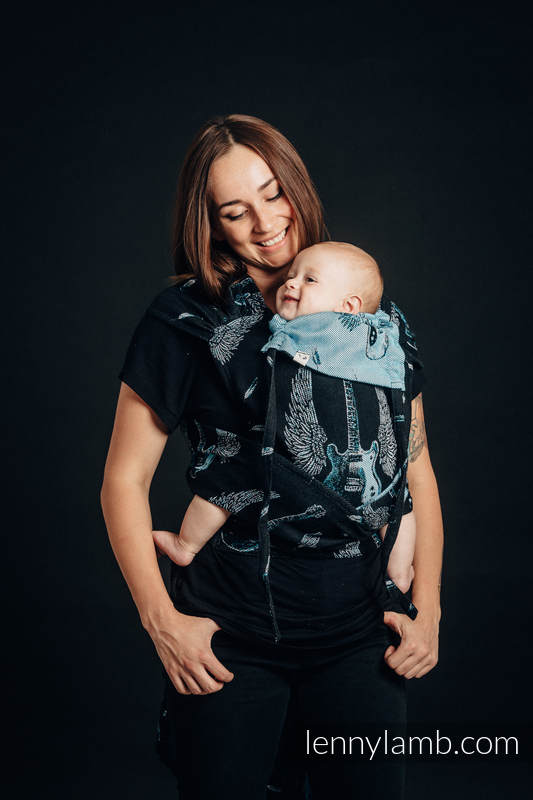 Nosidełko dla dzieci WRAP-TAI Toddler, bawełna, splot żakardowy, z kapturkiem - SKRZYDLATE GITARY #babywearing