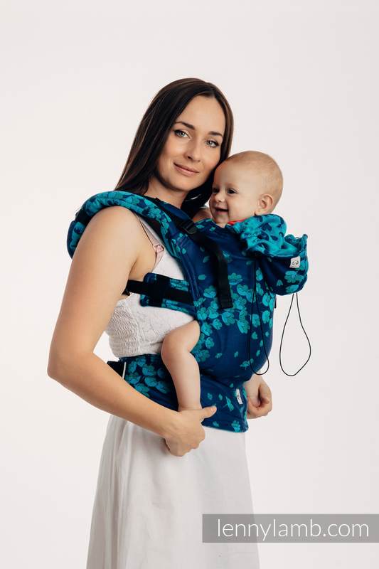 Ergonomische Tragehilfe, Größe Baby, Jacquardwebung, 100% Baumwolle - FINESSE - TURQUOISE CHARM - Zweite Generation #babywearing