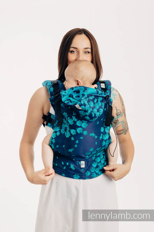 Nosidełko Ergonomiczne z tkaniny żakardowej (100% bawełna), Baby Size - FINEZJA - TURKUSOWY CZAR - Druga Generacja #babywearing