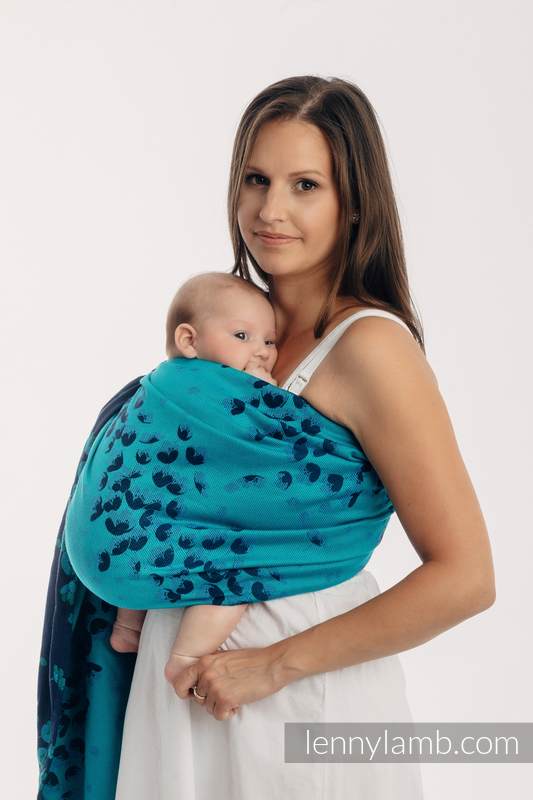 Żakardowa chusta kółkowa do noszenia dzieci, (100% bawełna), ramię bez zakładek -  FINEZJA - TURKUSOWY CZAR - long 2.1m #babywearing