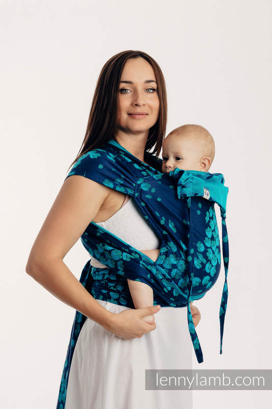 Nosidełko dla dzieci WRAP-TAI Mini, 100% bawełna, splot żakardowy, z kapturkiem - FINEZJA - TURKUSOWY CZAR #babywearing