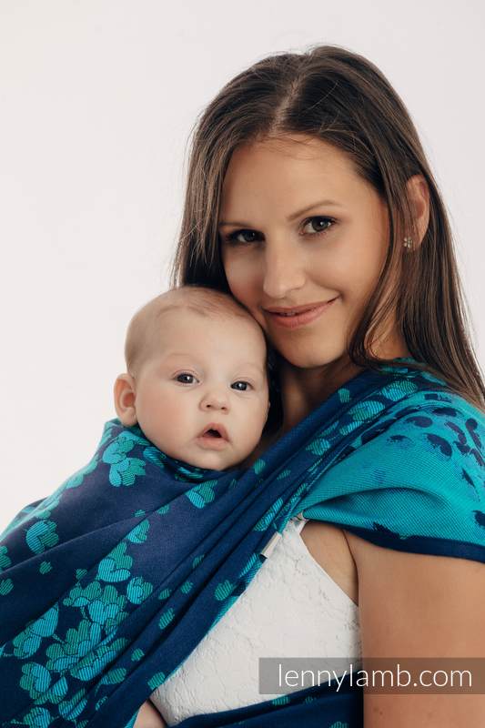 Żakardowa chusta do noszenia dzieci, 100% bawełna - FINEZJA - TURKUSOWY CZAR - rozmiar XS #babywearing