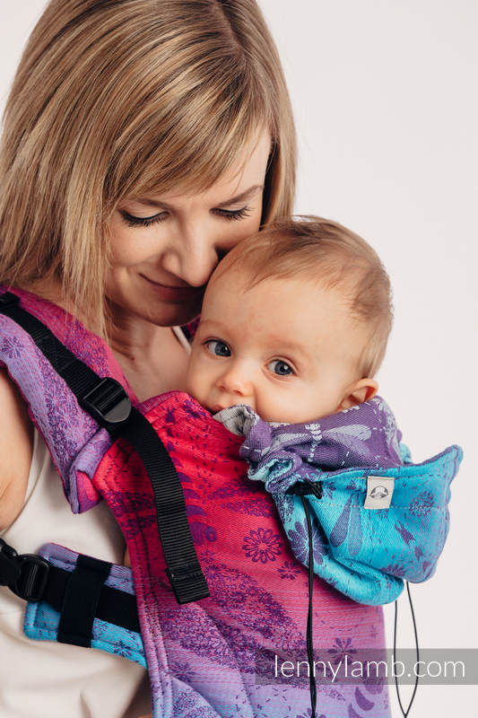 Ergonomische Tragehilfe, Größe Baby, Jacquardwebung, 100% Baumwolle - DRAGONFLY- FAREWELL TO THE SUN - Zweite Generation #babywearing