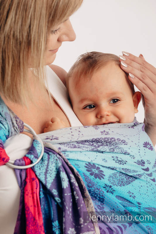 Żakardowa chusta kółkowa do noszenia dzieci, (100% bawełna), ramię bez zakładek - WAŻKI - POŻEGNANIE ZE SŁOŃCEM  - long 2.1m #babywearing