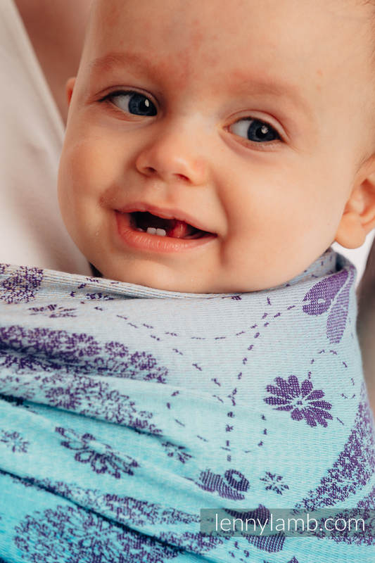 Żakardowa chusta kółkowa do noszenia dzieci, (100% bawełna), ramię bez zakładek - WAŻKI - POŻEGNANIE ZE SŁOŃCEM - long 2.1m (drugi gatunek) #babywearing
