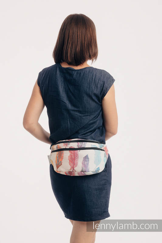 Waist Bag made of woven fabric, size large (100% cotton) - PAINTED FEATHERS RAINBOW LIGHT #babywearing