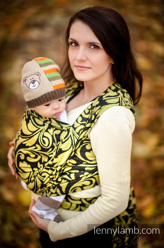 Baby Wrap, Jacquard Weave (100 cotton) Twisted Leaves Black & Yellow