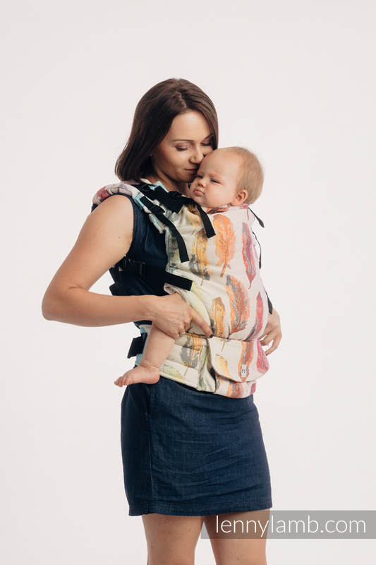 LennyUp Carrier, Standard Size, jacquard weave 100% cotton -PAINTED FEATHERS RAINBOW LIGHT #babywearing