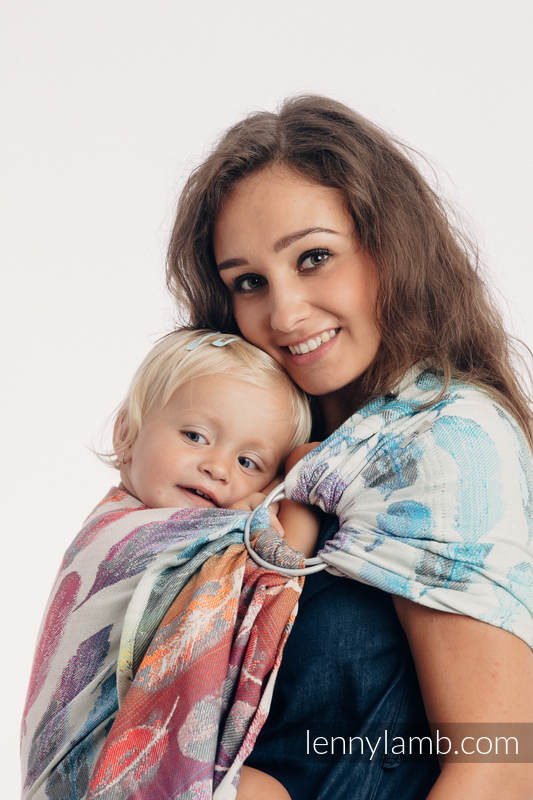 Ringsling, Jacquard Weave (100% cotton) - with gathered shoulder - PAINTED FEATHERS RAINBOW LIGHT - long 2.1m #babywearing