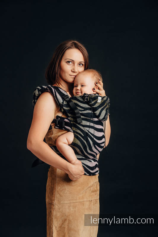 Mochila ergonómica, talla bebé, jacquard (65% algodón, 35% lino) - ZEBRA - SHADE OF ACACIA - Segunda generación #babywearing