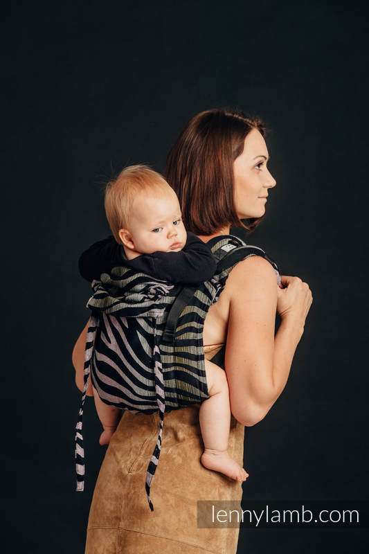 Nosidło Klamrowe ONBUHIMO z tkaniny żakardowej (65% bawełna, 35% len), rozmiar Toddler - ZEBRA - CIEŃ AKACJI #babywearing