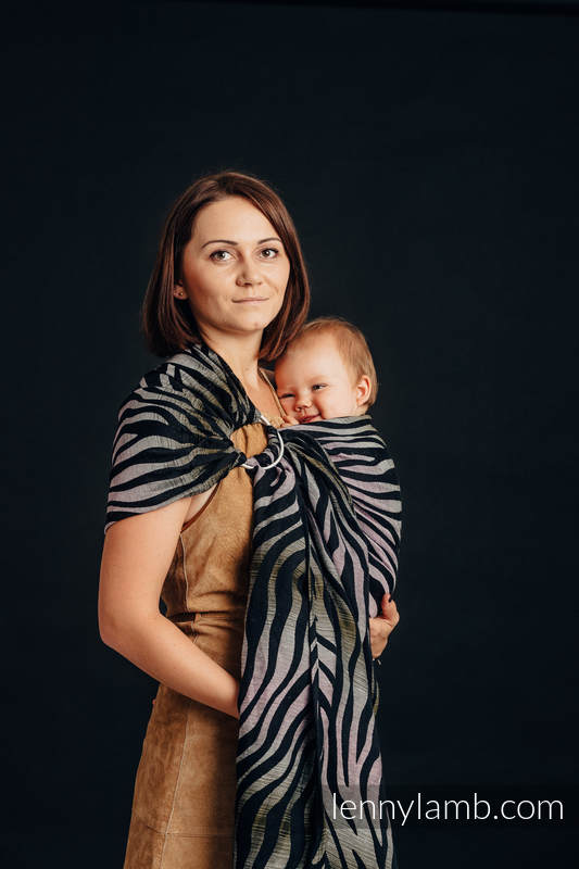 Żakardowa chusta kółkowa do noszenia dzieci (65% bawełna, 35% len) ramię bez zakładek - ZEBRA - CIEŃ AKACJI - standard 1.8m #babywearing