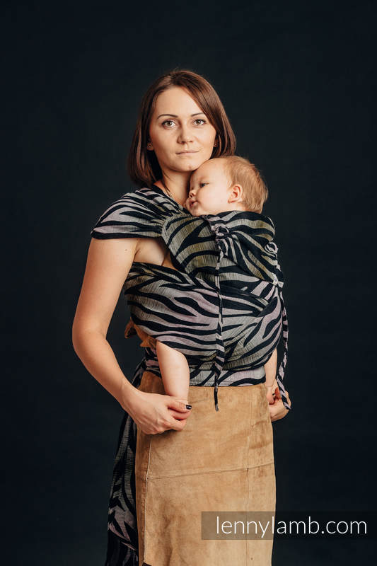 WRAP-TAI toddler  avec capuche, jacquard (65% algodón, 35% lino) - ZEBRA - SHADE OF ACACIA #babywearing