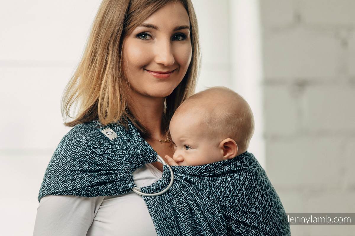 RingSling - LITTLE LOVE - OCEAN BLUE, mit Raffung an den Ringen - 100% BAUMWOLLE - Jacquardwebung - long 2.1m (grad B) #babywearing