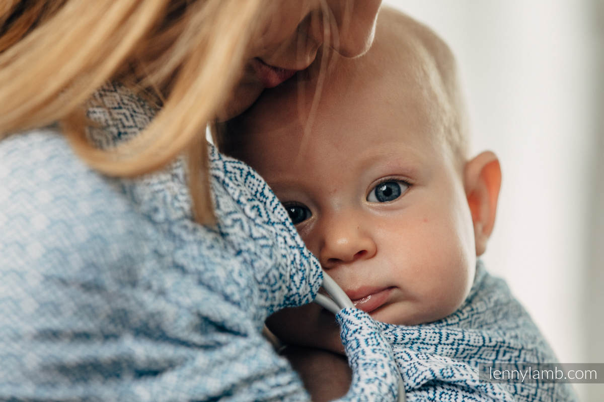 Chusta kółkowa do noszenia dzieci - LITTLELOVE - SKY BLUE, splot żakardowy - bawełniana - ramię bez zakładek - long 2.1m #babywearing