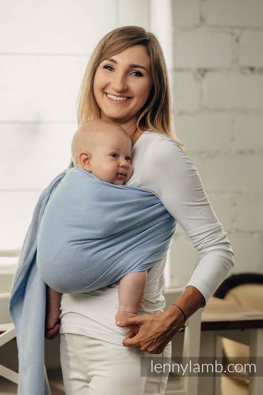 Chusta kółkowa do noszenia dzieci, tkana splotem jodełkowym, bawełna, ramię bez zakładek - MAŁA JODEŁKA NIEBIESKA - standard 1.8m #babywearing