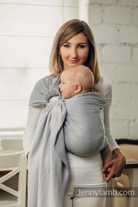 Sling de la gamme de base, d’écharpes (100 % coton) - avec épaule sans plis - LITTLE HERRINGBONE GREY - standard 1.8m #babywearing