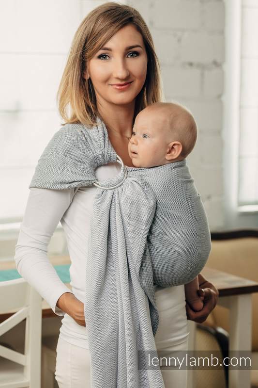 Bandolera de anillas Línea Básica, tejido espiga (100% algodón) - con plegado simple - LITTLE HERRINGBONE GRIS - standard 1.8m (grado B) #babywearing