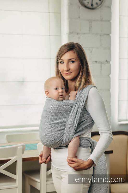 Chusta do noszenia dzieci, tkana splotem jodełkowym, bawełna - MAŁA JODEŁKA SZARA - rozmiar XL #babywearing