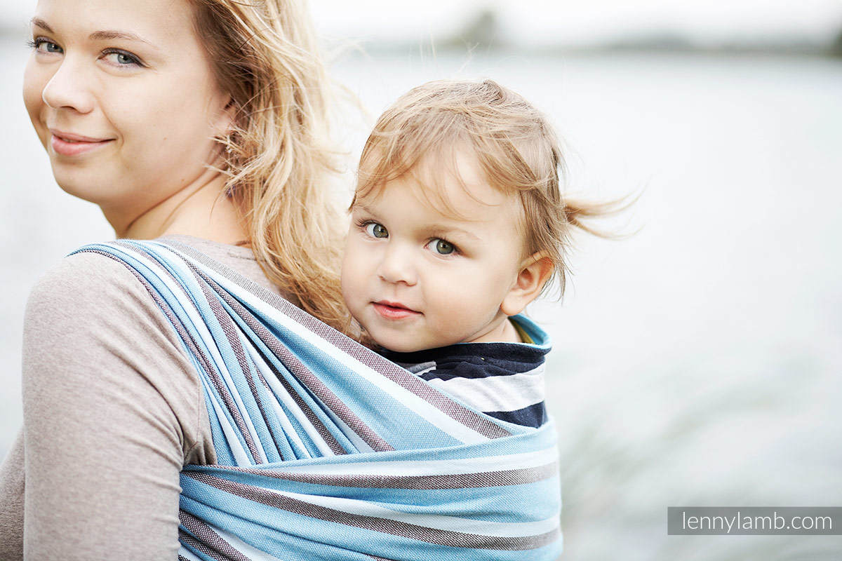 Chusta do noszenia dziecka, tkana splotem skośno-krzyżowym - Błękitny Poranek - rozmiar L #babywearing
