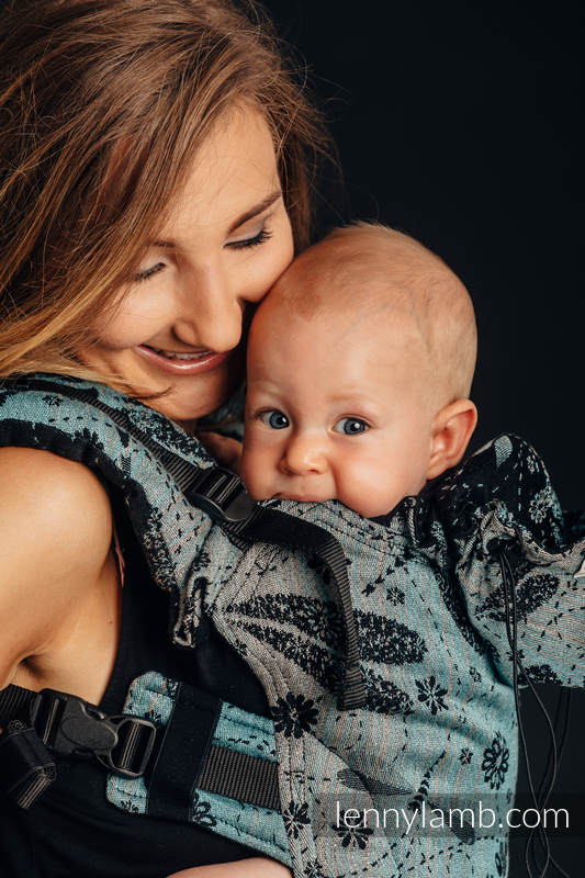 Mochila ergonómica, talla bebé, jacquard (60% algodón, 28% lino, 12% seda tusor) - DRAGONFLY - TWO ELEMENTS - Segunda generación #babywearing