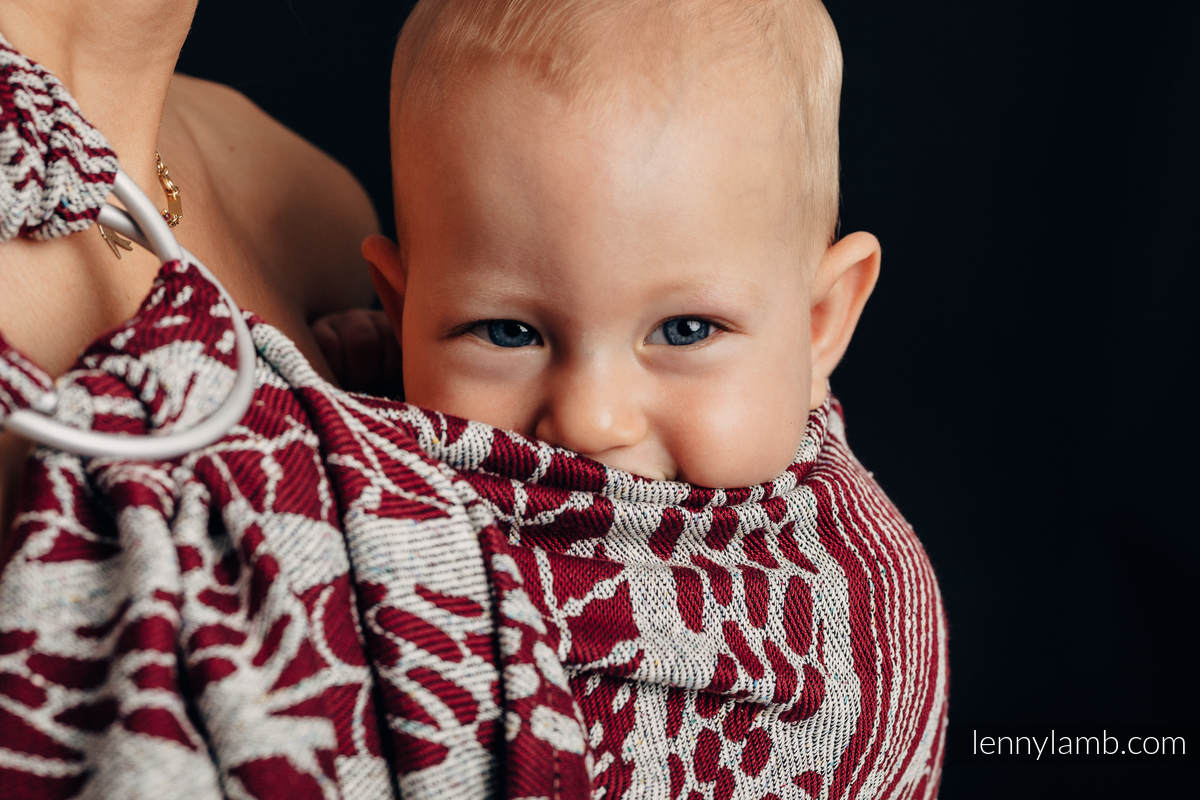 Żakardowa chusta kółkowa do noszenia dzieci, ramię bez zakładek - 69% bawełna, 31% jedwab - SZKICE NATURY - long 2.1m #babywearing