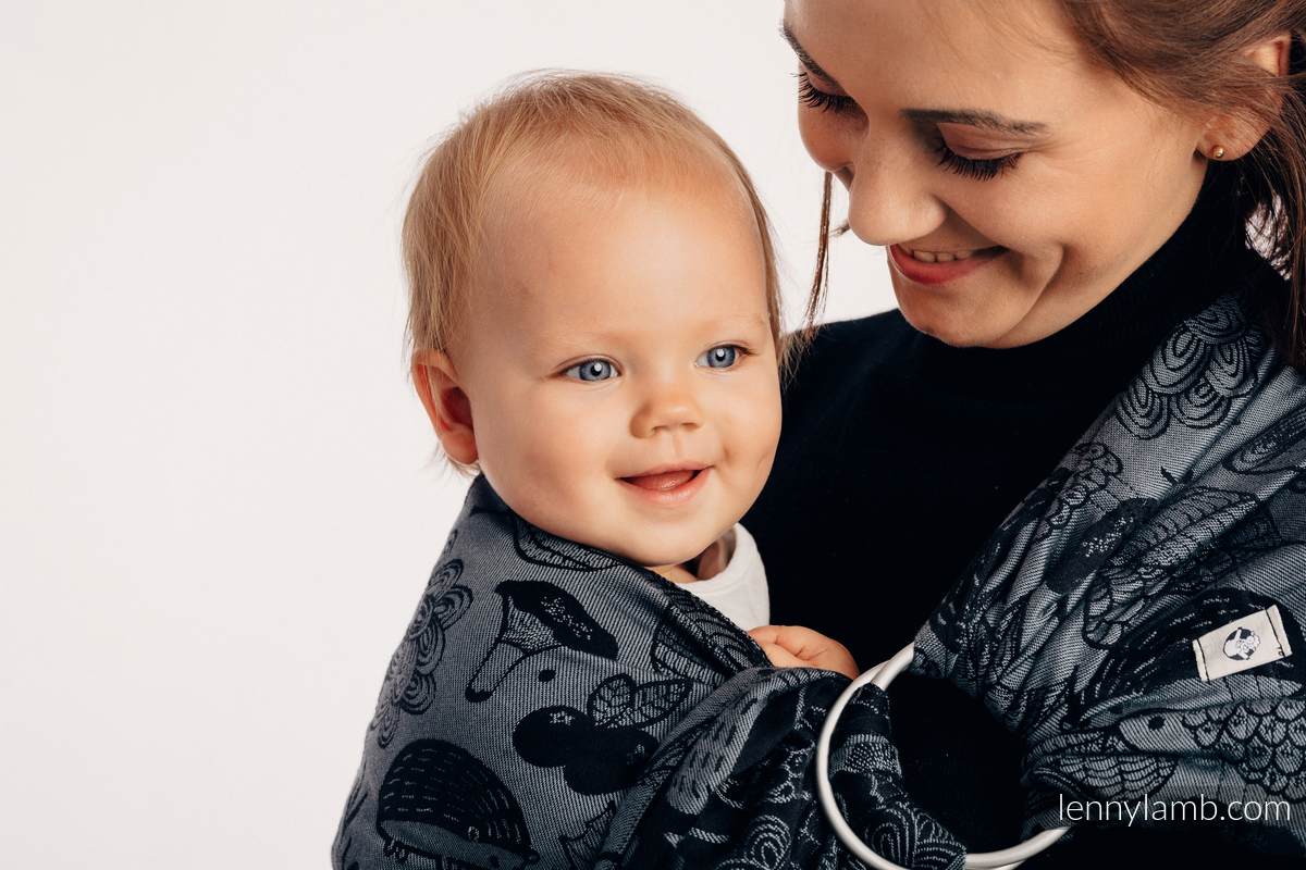 Żakardowa chusta kółkowa do noszenia dzieci, (100% bawełna), ramię bez zakładek - POD LIŚCIEM - NOCNA WYPRAWA - standard 1.8m (drugi gatunek) #babywearing