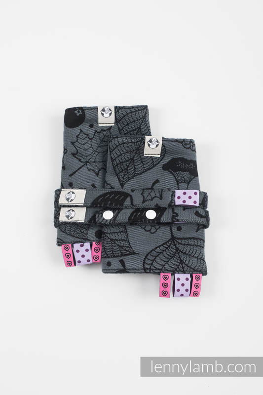 Drool Pads & Reach Straps Set, (60% cotton, 40% polyester) - UNDER THE LEAVES - NIGHT VENTURE #babywearing