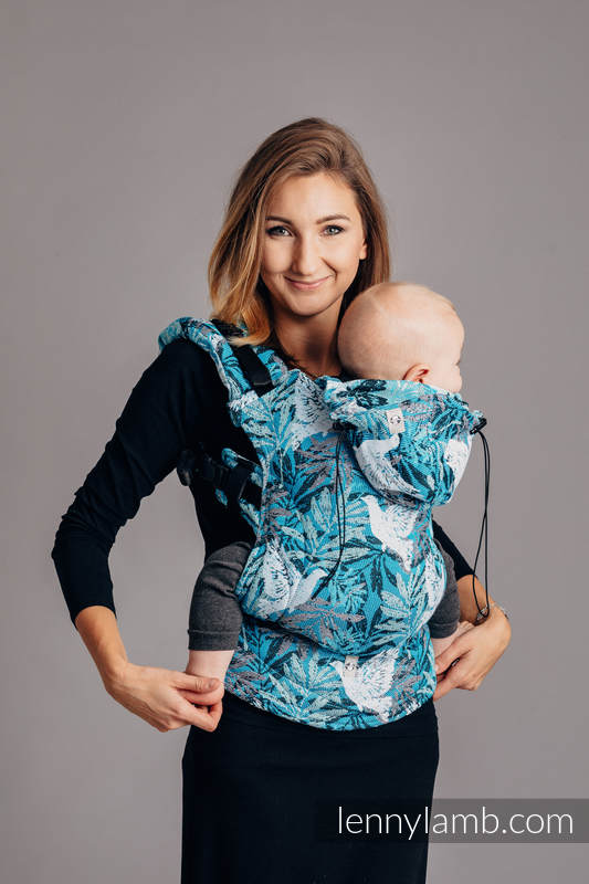 Porte-bébé ergonomique, taille bébé, jacquard 100% coton, FLUTTERING DOVES  - Deuxième génération #babywearing