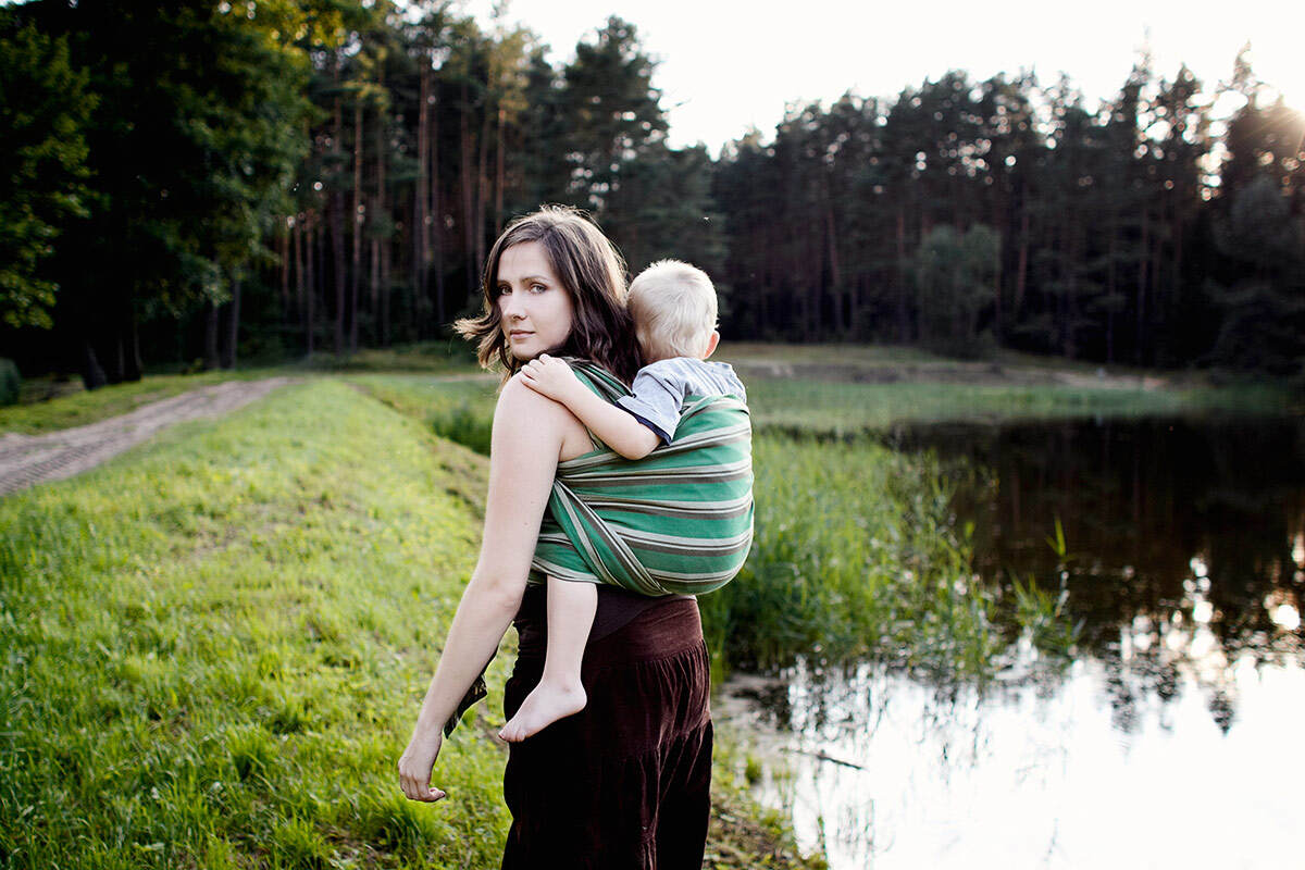 Chusta do noszenia dziecka, tkana splotem skośno-krzyżowym - Gałązka Mięty - rozmiar L #babywearing