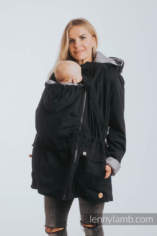 Two-sided Babywearing Parka Coat - size L -  Black - Grey #babywearing