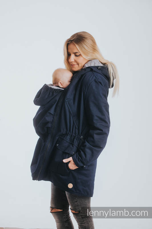 Two-sided Babywearing Parka Coat - size L -  Navy Blue - Grey (grade B) #babywearing