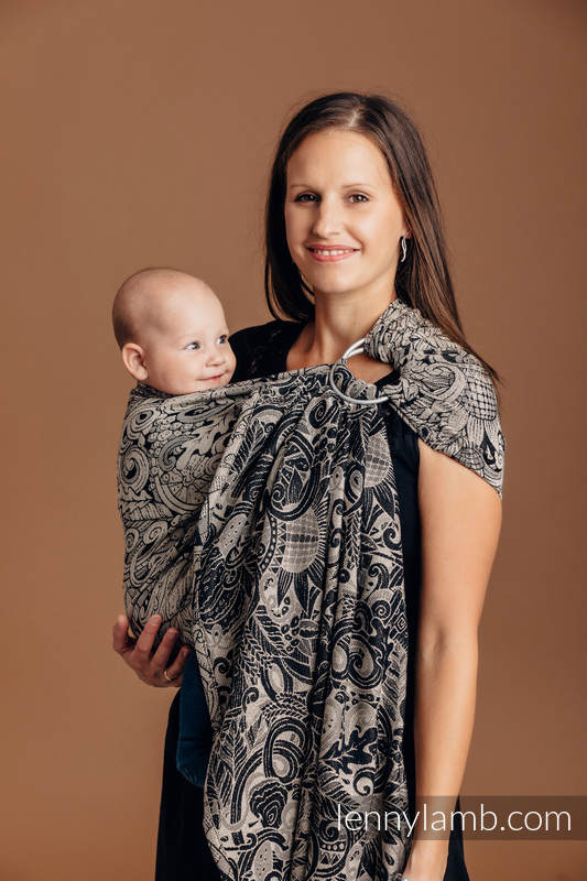 Żakardowa chusta kółkowa do noszenia dzieci, 96% bawełna, 4% przędza metalizowana, ramię bez zakładek - CZAS ZBIORÓW - standard 1.8m #babywearing