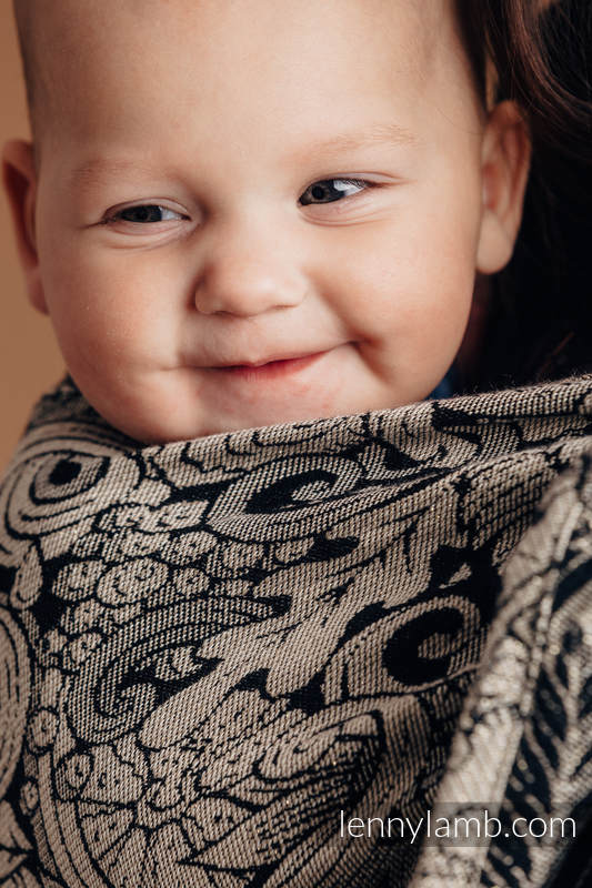 Żakardowa chusta kółkowa do noszenia dzieci, 96% bawełna, 4% przędza metalizowana, ramię bez zakładek - CZAS ZBIORÓW - standard 1.8m #babywearing
