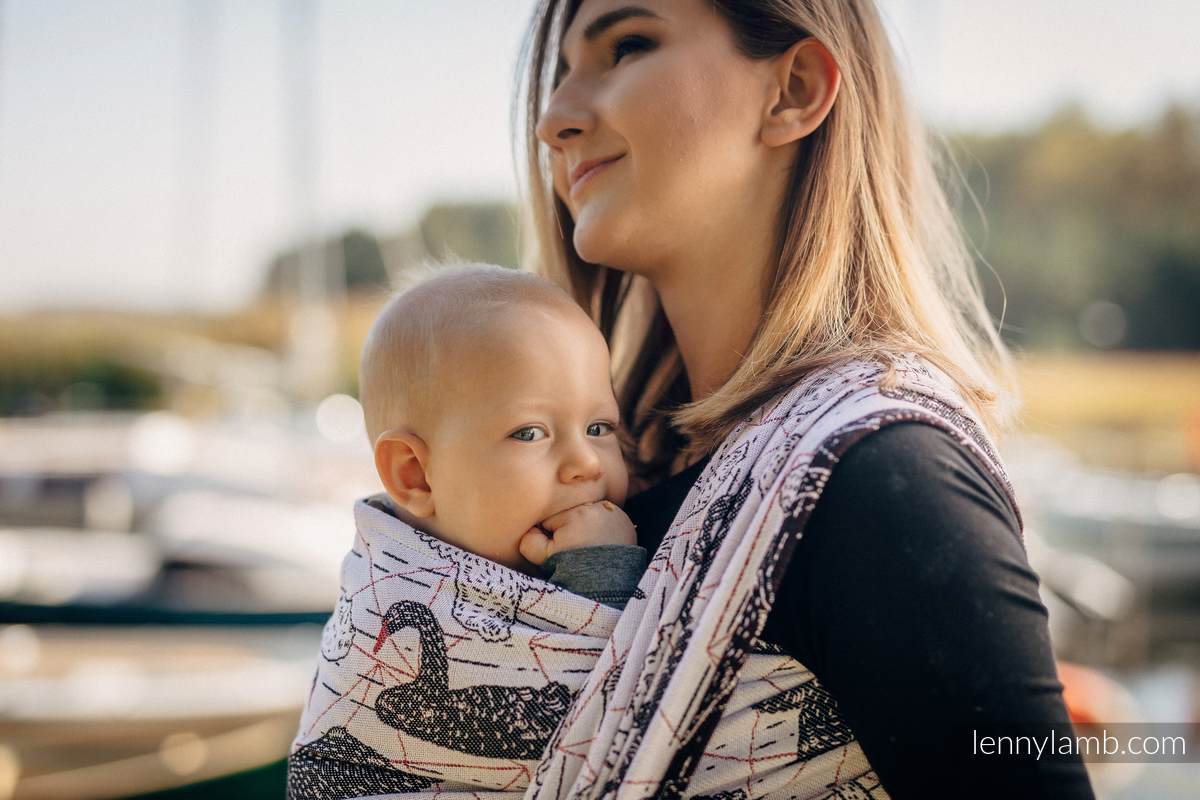 Żakardowa chusta do noszenia dzieci, 100% bawełna - DZIKIE ŁABĘDZIE - rozmiar XS #babywearing