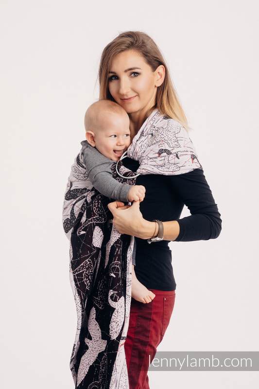Żakardowa chusta kółkowa do noszenia dzieci, 100% bawełna, ramię bez zakładek - DZIKIE ŁABĘDZIE - long 2.1m #babywearing