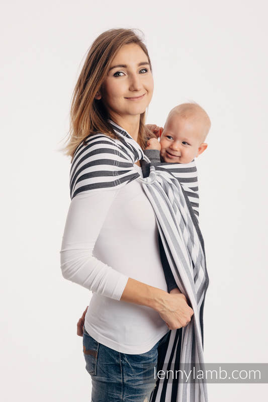 Chusta kółkowa do noszenia dzieci, tkana splotem skośnym - bawełniana, ramię bez zakładek - DZIEŃ I NOC - long 2.1m (drugi gatunek) #babywearing