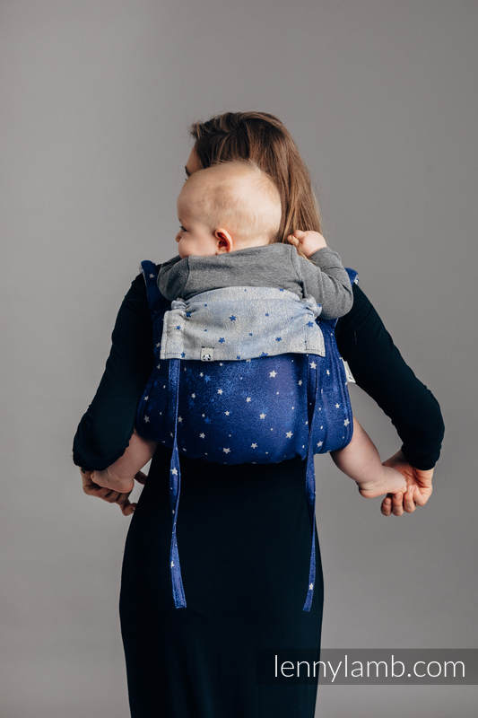 Lenny Buckle Onbuhimo baby carrier, toddler size, jacquard weave (96% cotton, 4% metallised yarn) - TWINKLING STARS #babywearing