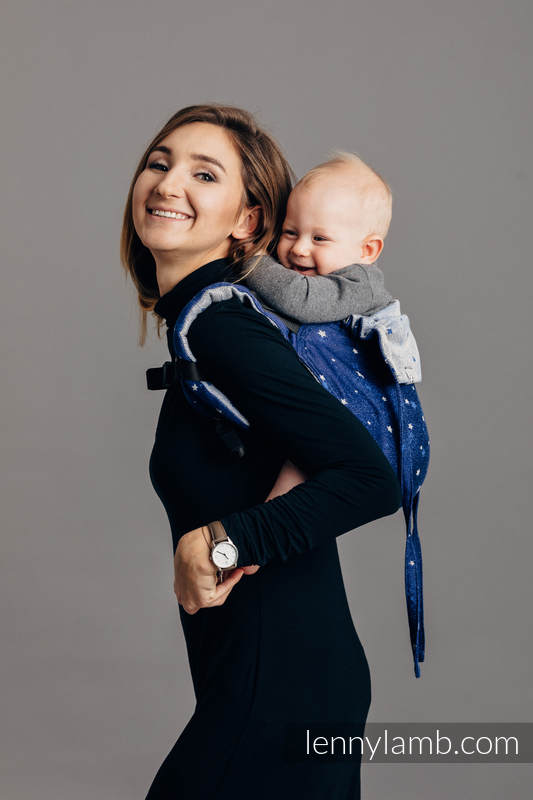 Lenny Buckle Onbuhimo baby carrier, standard size, jacquard weave (96% cotton, 4% metallised yarn) - TWINKLING STARS #babywearing