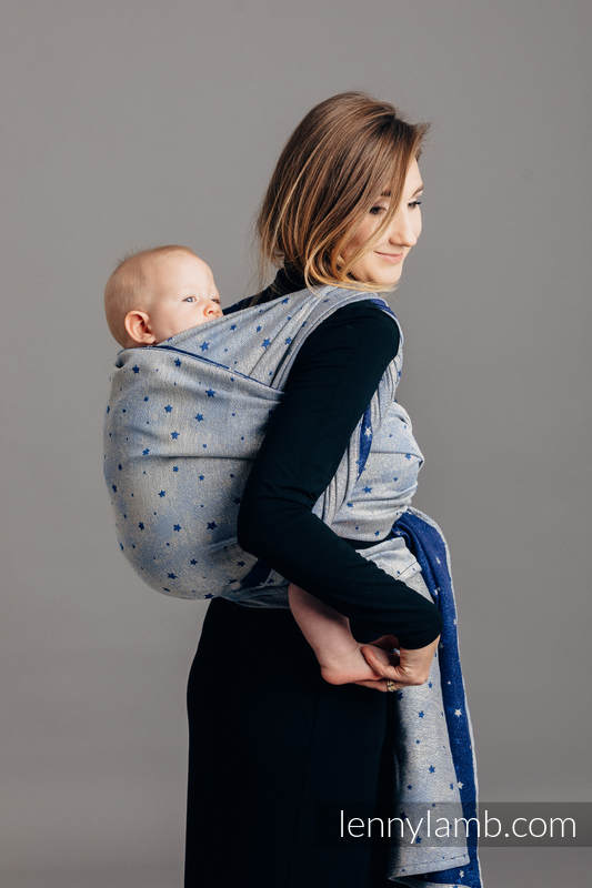 Baby Wrap, Jacquard Weave (96% cotton, 4% metallised yarn) - TWINKLING STARS - size L #babywearing